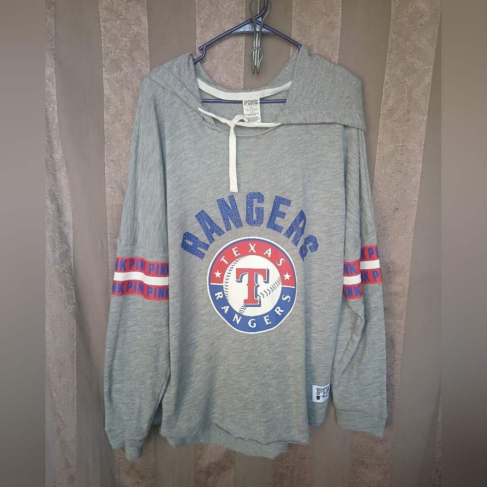 💎 PINK Victoria's Secret Women's Top  Texas Rangers Pullover Hoodie #0159